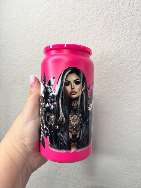 Bright Pink Tattoo Girl 16 Ounce Stainless Steel