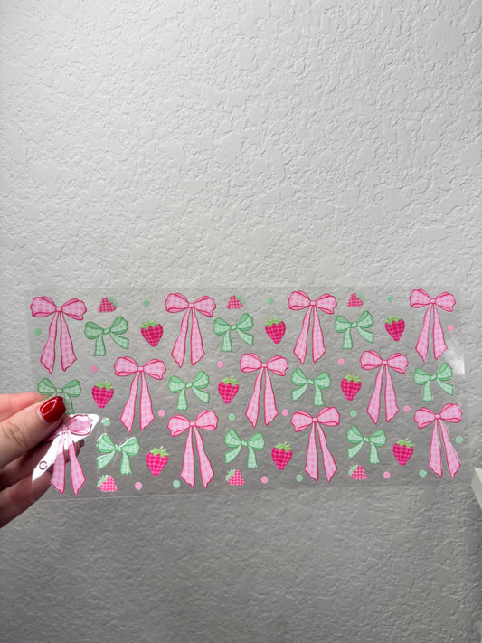 Strawberry and Bow UV DTF Cup Wrap