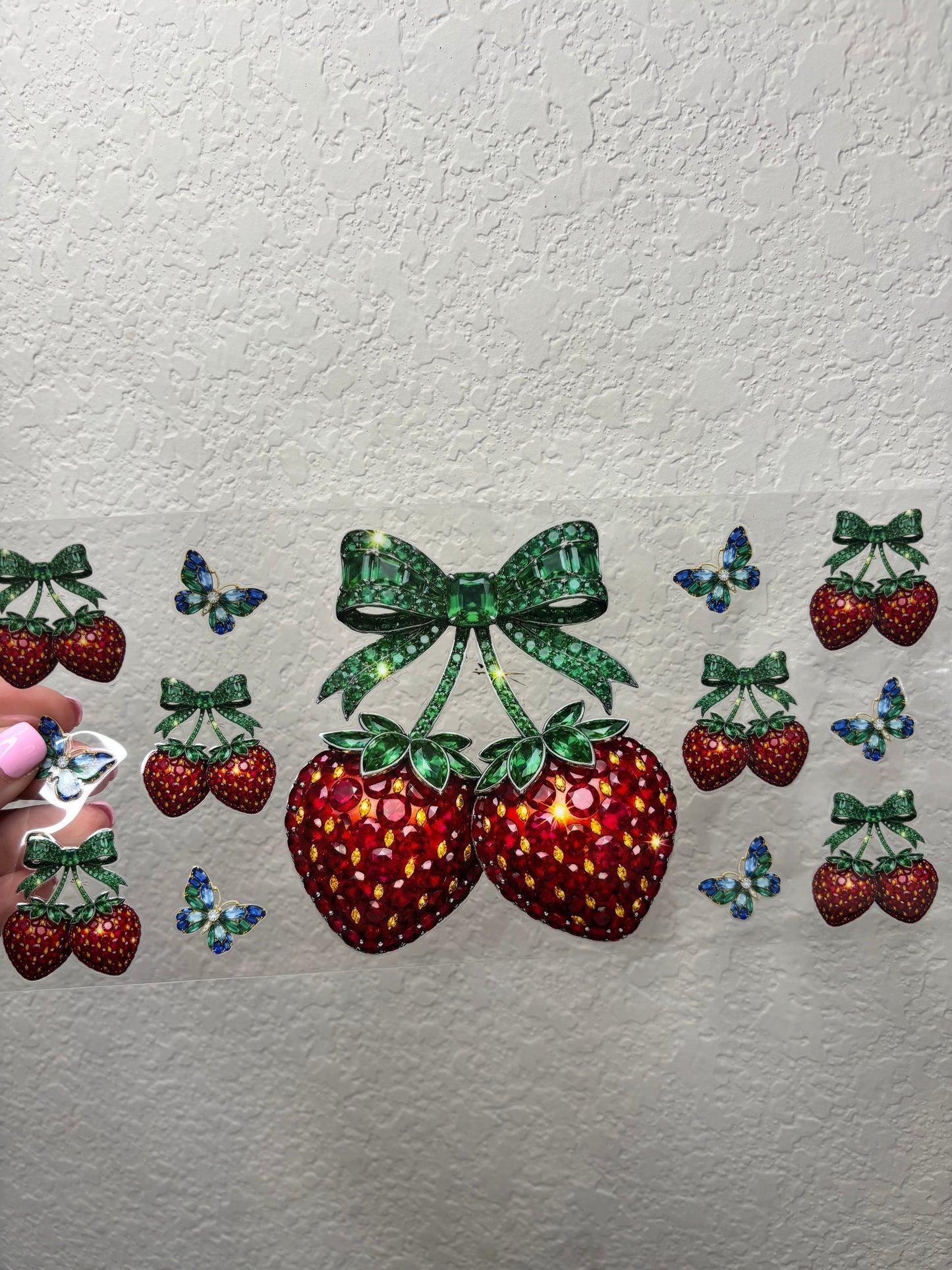 Rhinestone Strawberry UV DTF Cup Wrap