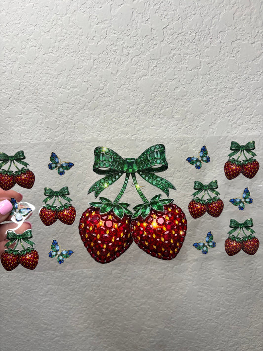 Rhinestone Strawberry UV DTF Cup Wrap