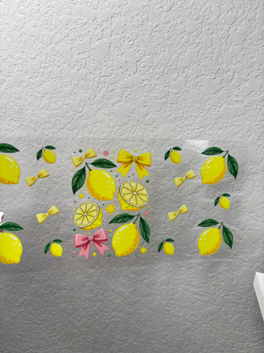 Lemon and Pink Bow UV DTF Cup Wrap