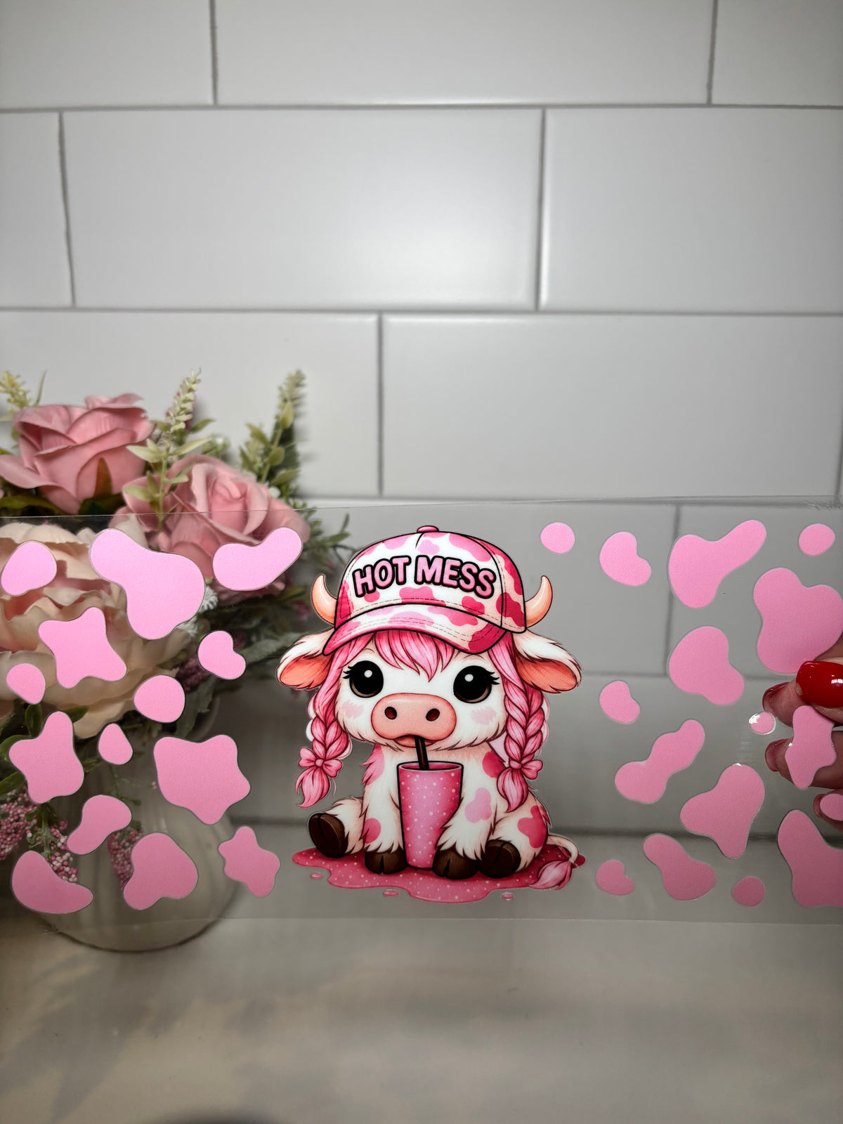 5-Pink Highland Cow UV DTF Cup Wrap