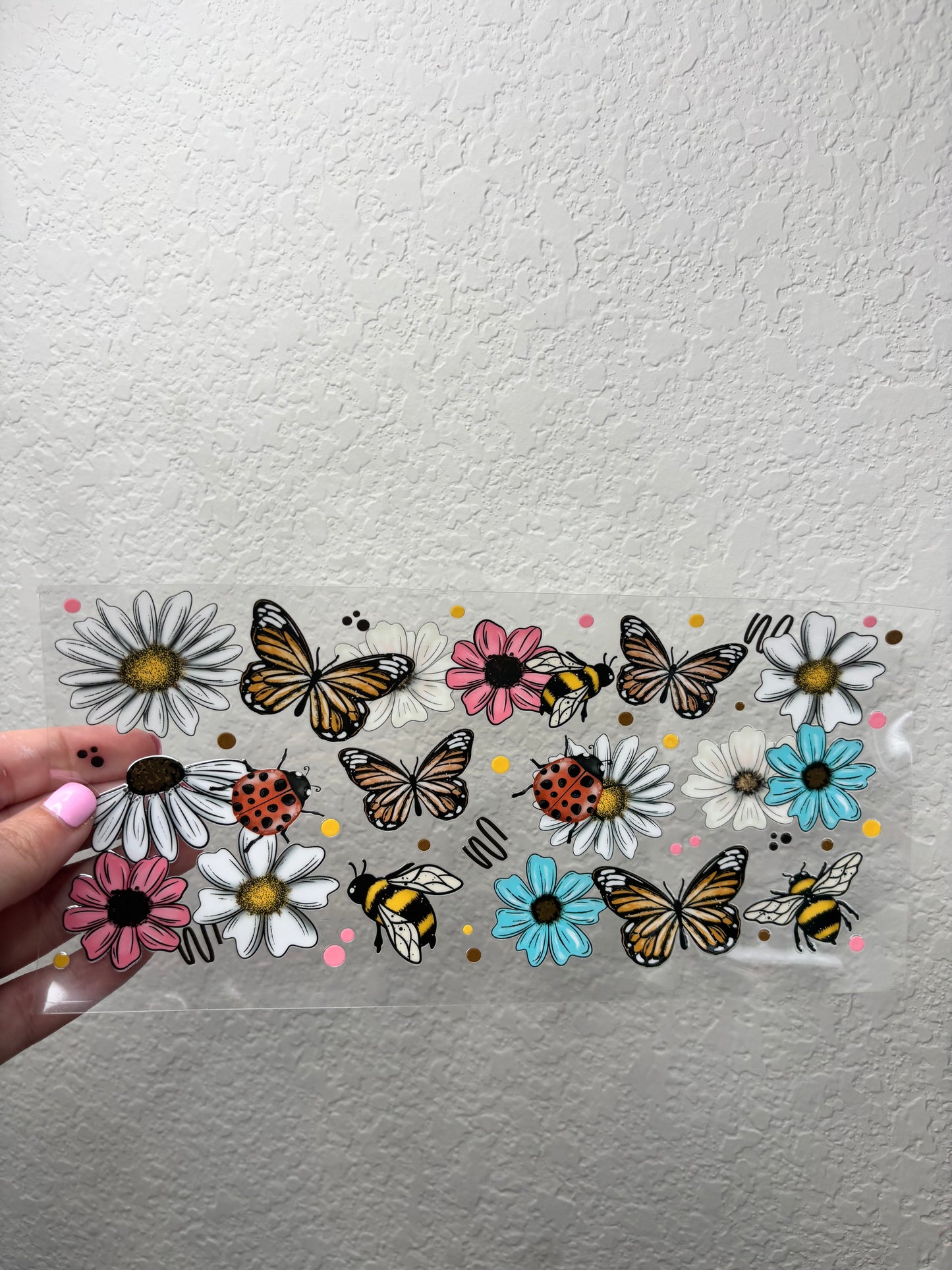 Butterflies Bees and Daisies UV DTF Cup Wrap