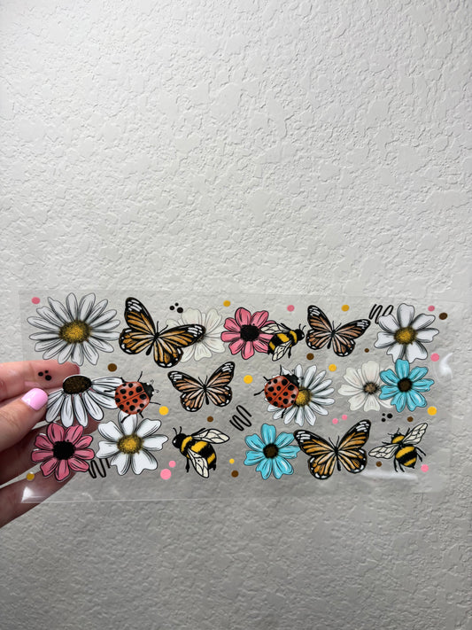 Butterflies Bees and Daisies UV DTF Cup Wrap