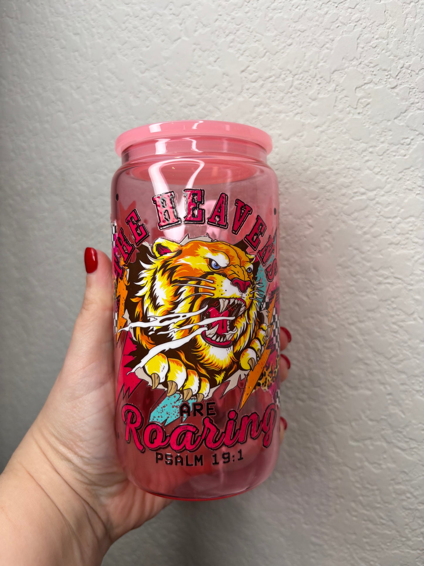 Heavens are Roaring Pink Glass Can Cup