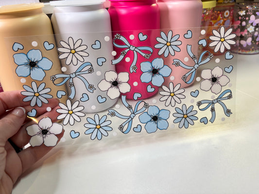 Blue and White Flowers and Bows UV DTF