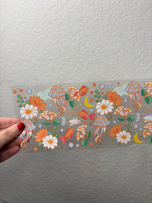 Floral Jellyfish UV DTF Cup Wrap