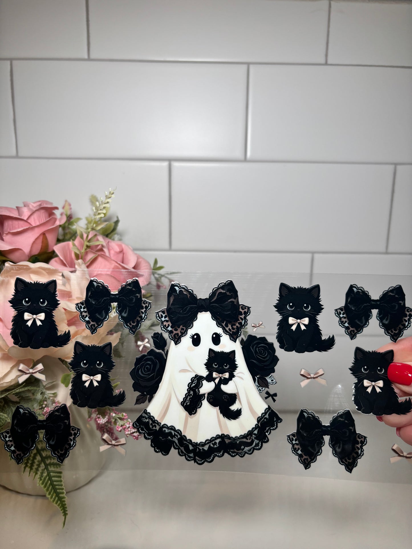 6-Black Lace Bow Ghost UV DTF Cup Wrap