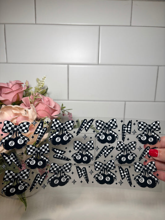 6-Eightballs and Checkered Bows UV DTF Cup Wrap