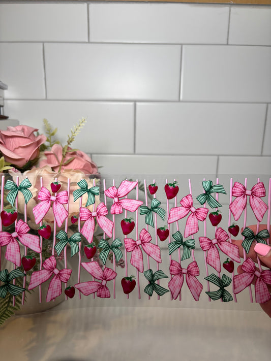 Strawberries, Bows and Stripes UV DTF Cup Wrap