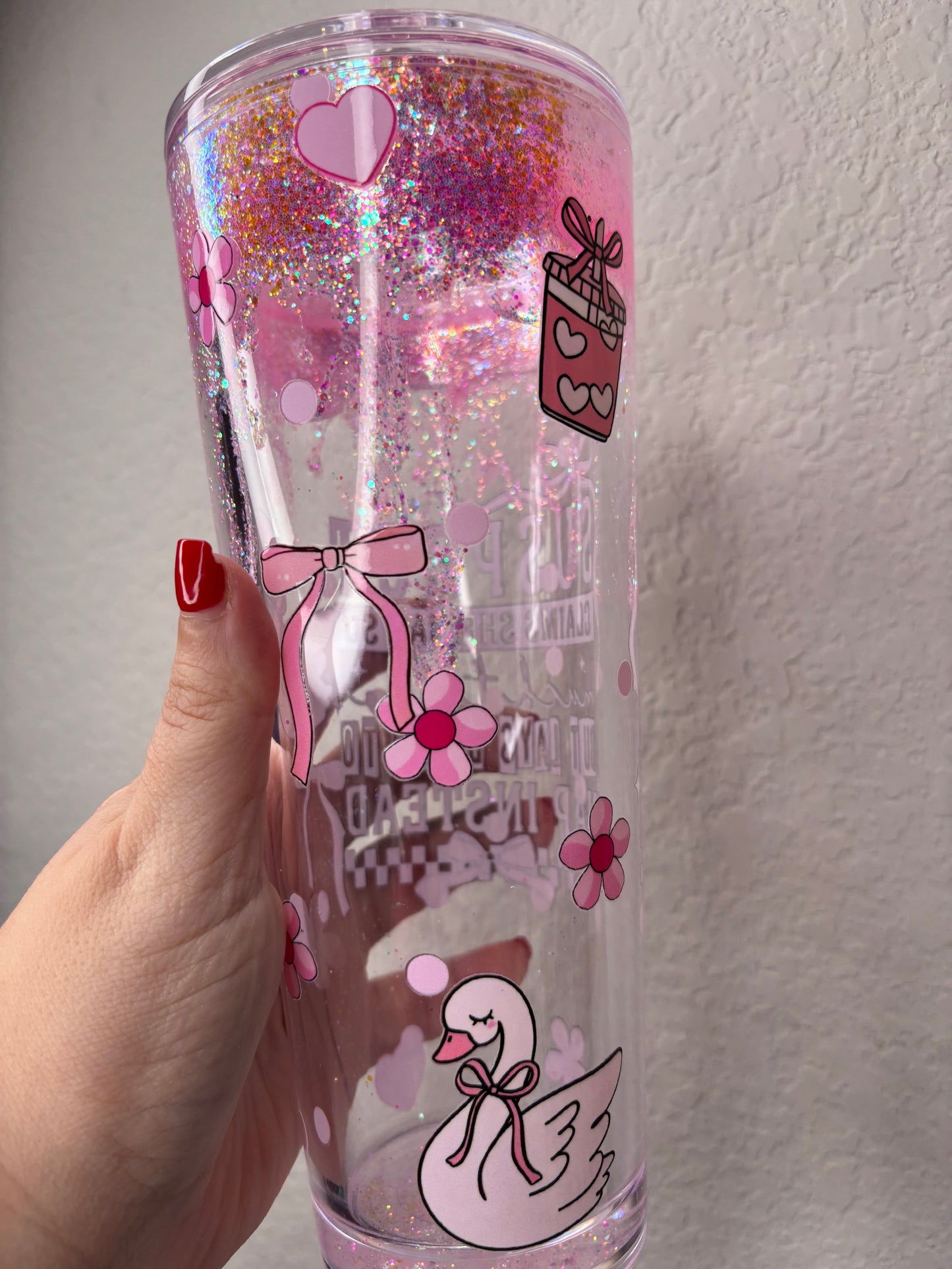 Suspect Swan Waterfall 24 Ounce Acrylic Snowglobe Tumbler