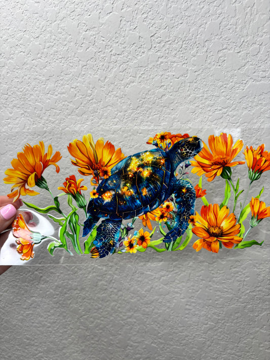 Floral Turtle Yellow UV DTF Cup Wrap