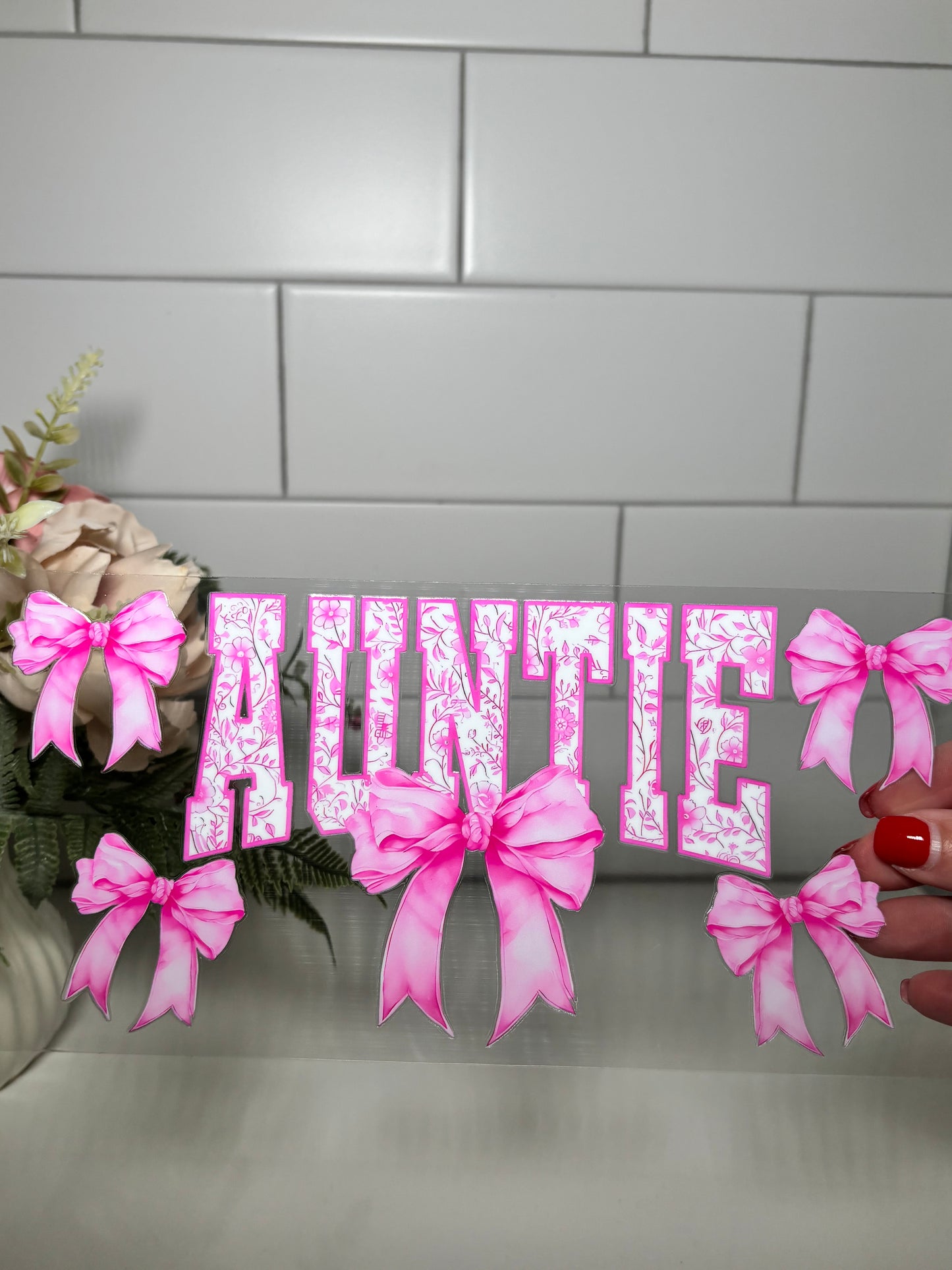 3-Pink Bow Auntie UV DTF Cup Wrap