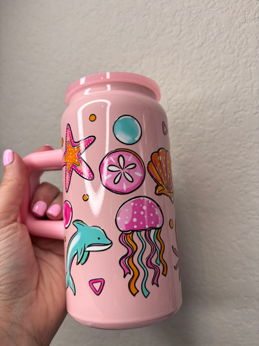 Pink Sea Life 16 Ounce Stainless Steel