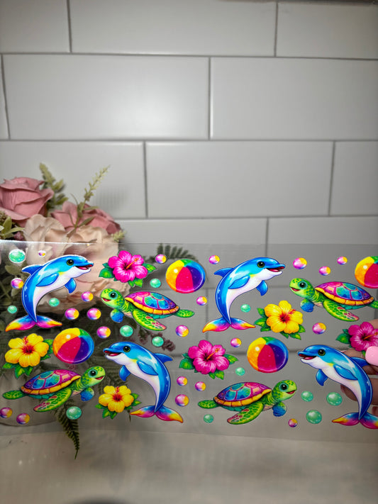 Bright Dolphin and Turtle UV DTF Cup Wrap