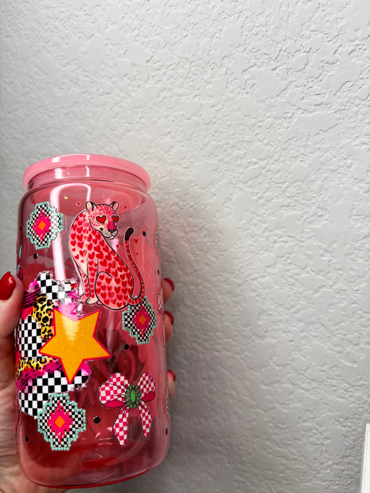 Heavens are Roaring Pink Glass Can Cup