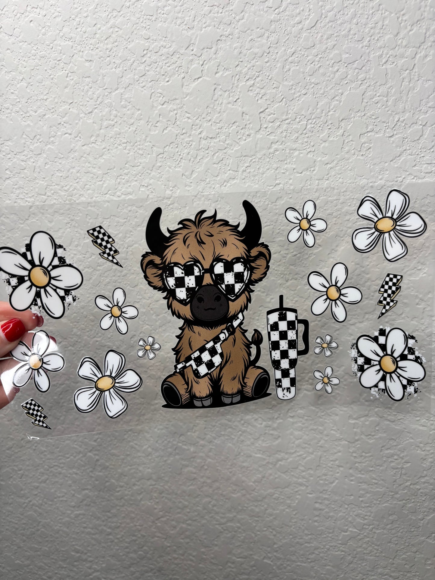 Checkered Highland Cow UV DTF Cup Wrap