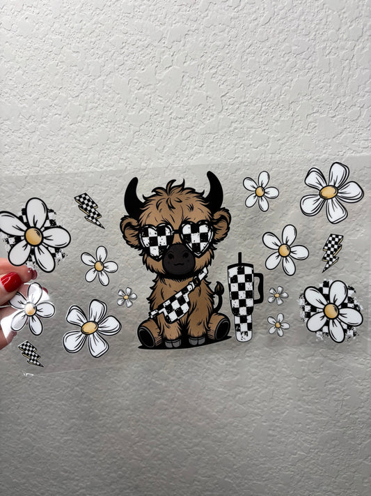 Checkered Highland Cow UV DTF Cup Wrap
