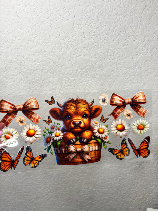 Highland Cow and Butterflies UV DTF Cup Wrap