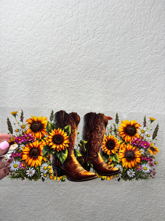 Sunflower and Boots UV DTF Cup Wrap