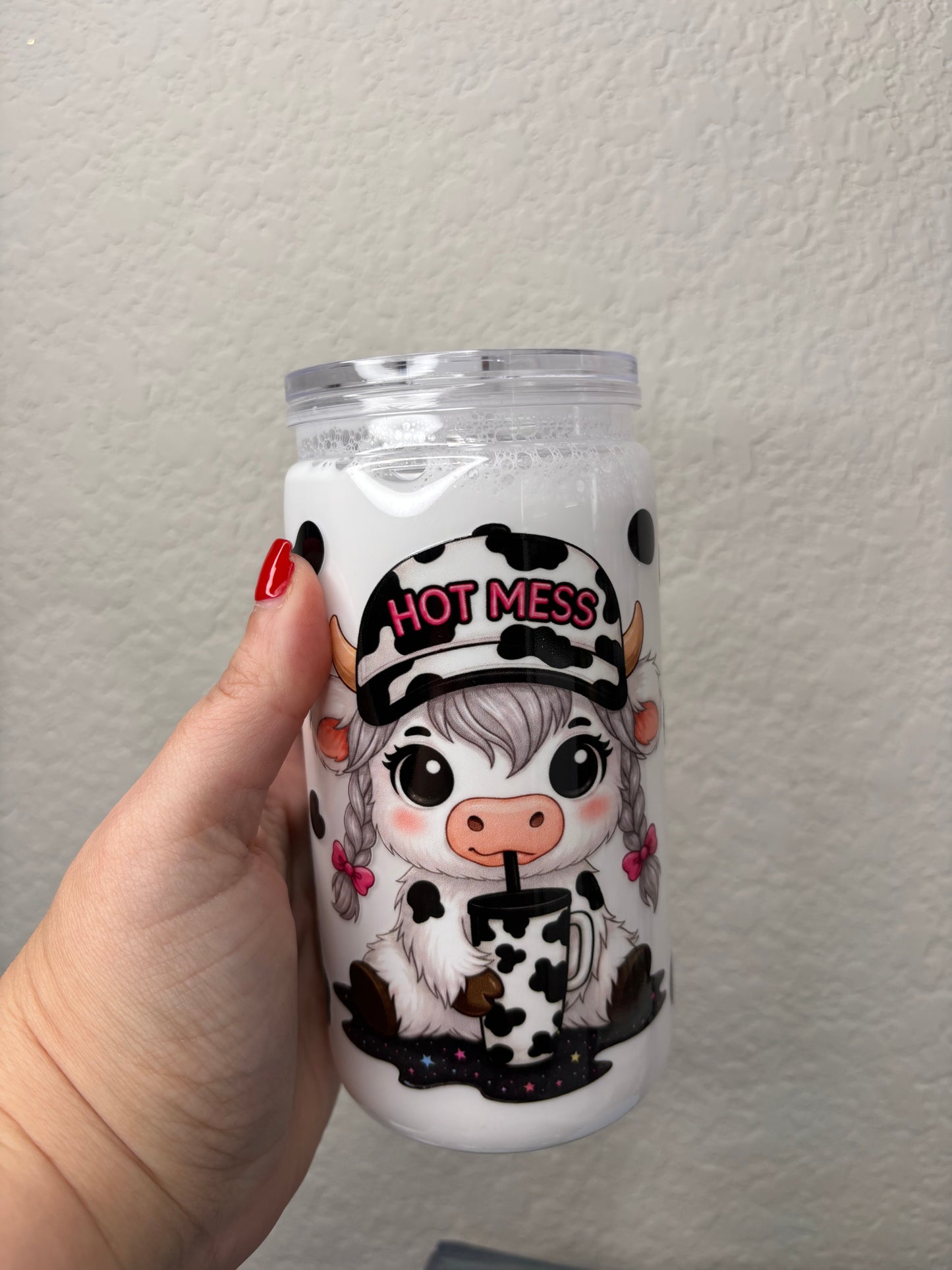 Hot Mess Cow Milk 16 Ounce Acrylic Snowglobe Tumbler